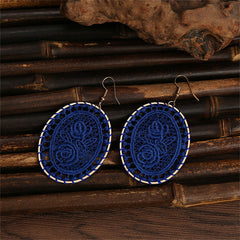 Navy Polyster & 18K Gold-Plated Botanical Oval Drop Earrings