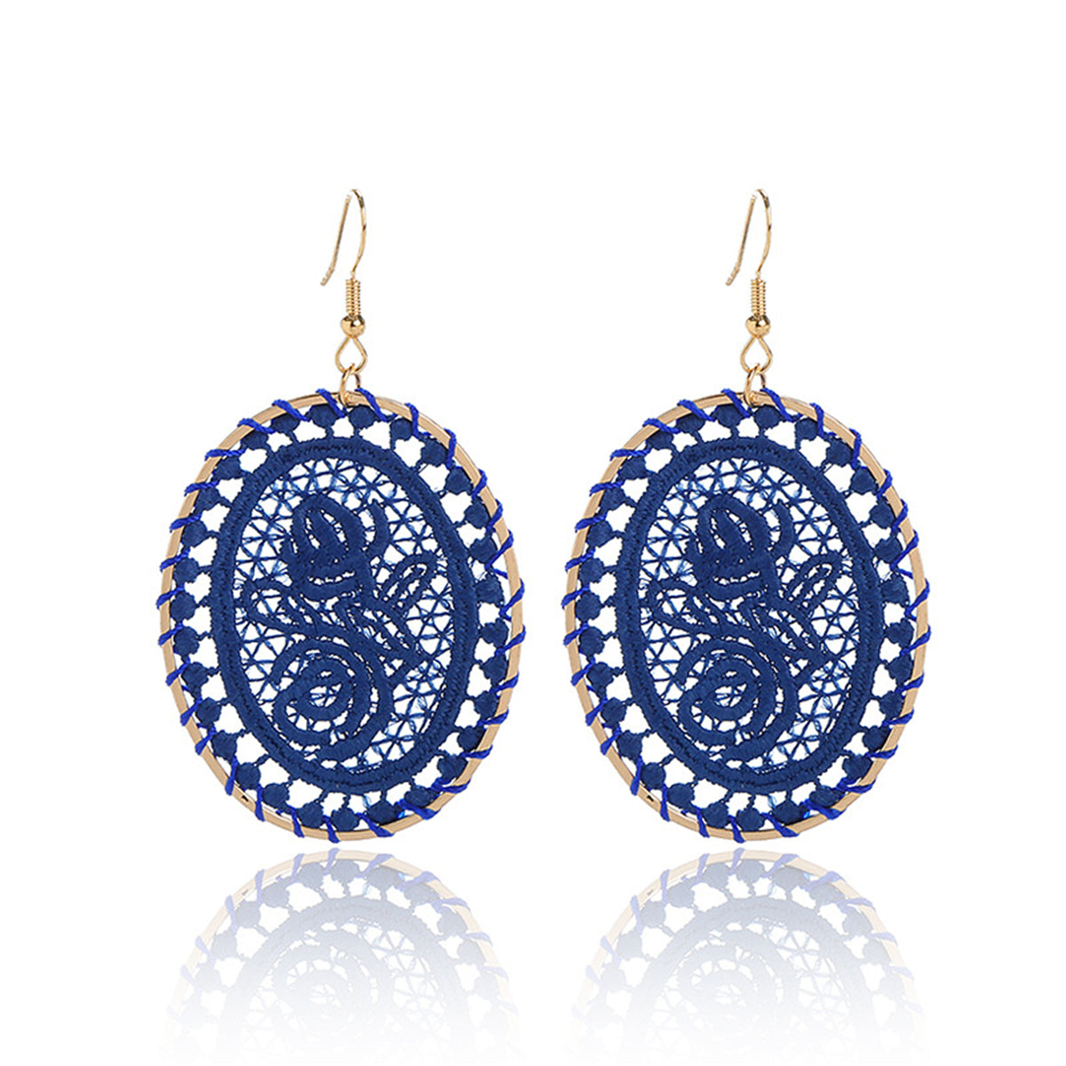 Navy Polyster & 18K Gold-Plated Botanical Oval Drop Earrings