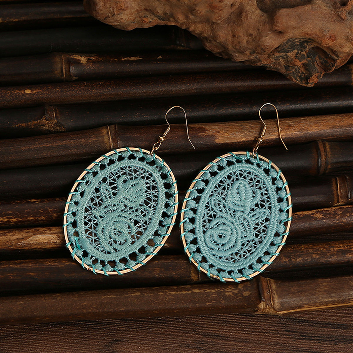 Dark Blue Polyster & 18K Gold-Plated Botanical Oval Drop Earrings