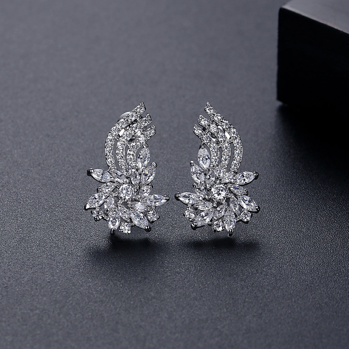 Crystal & Cubic Zirconia Flower Cluster Stud Earrings