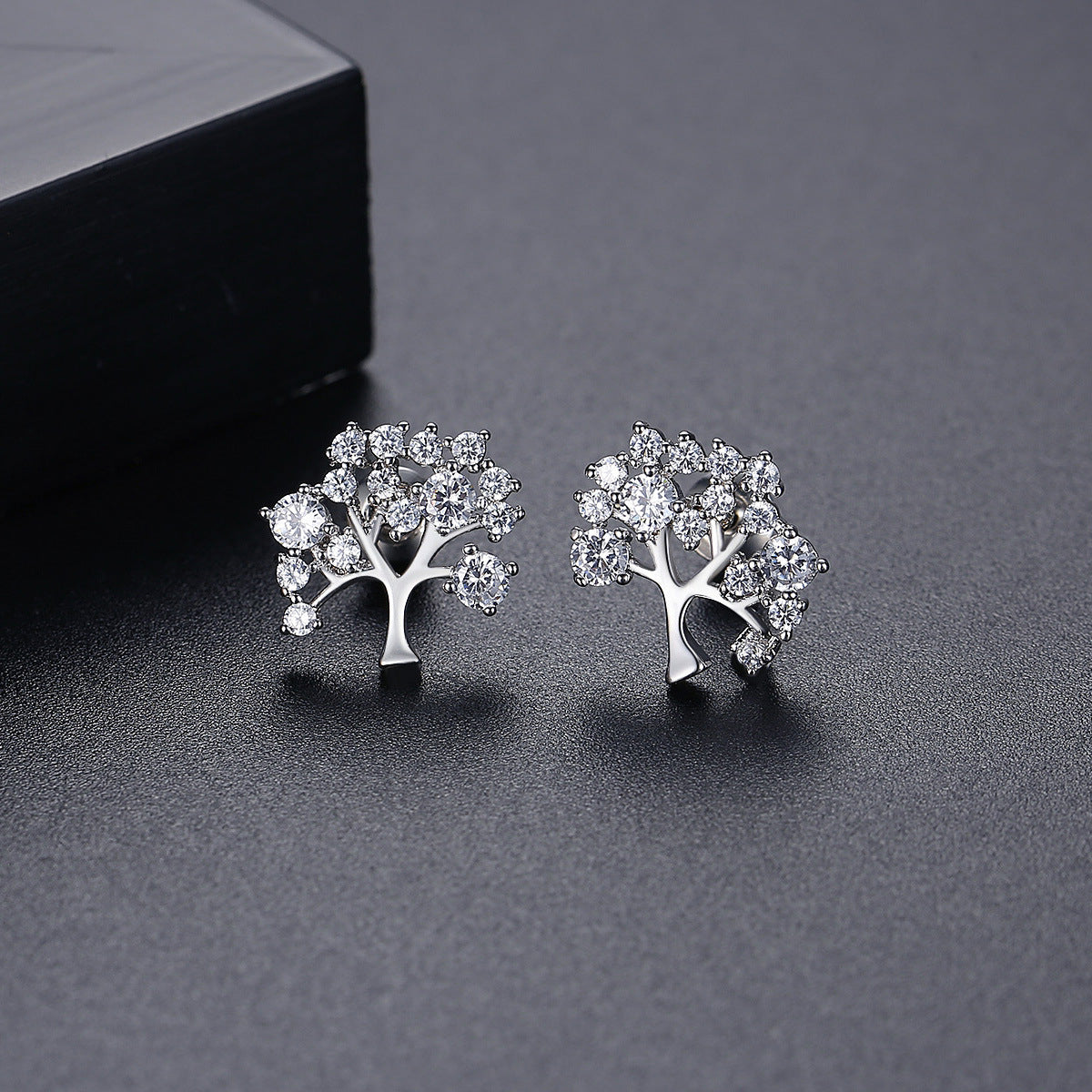 Cubic Zirconia & Silver-Plated Tree Stud Earrings