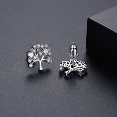 Cubic Zirconia & Silver-Plated Tree Stud Earrings