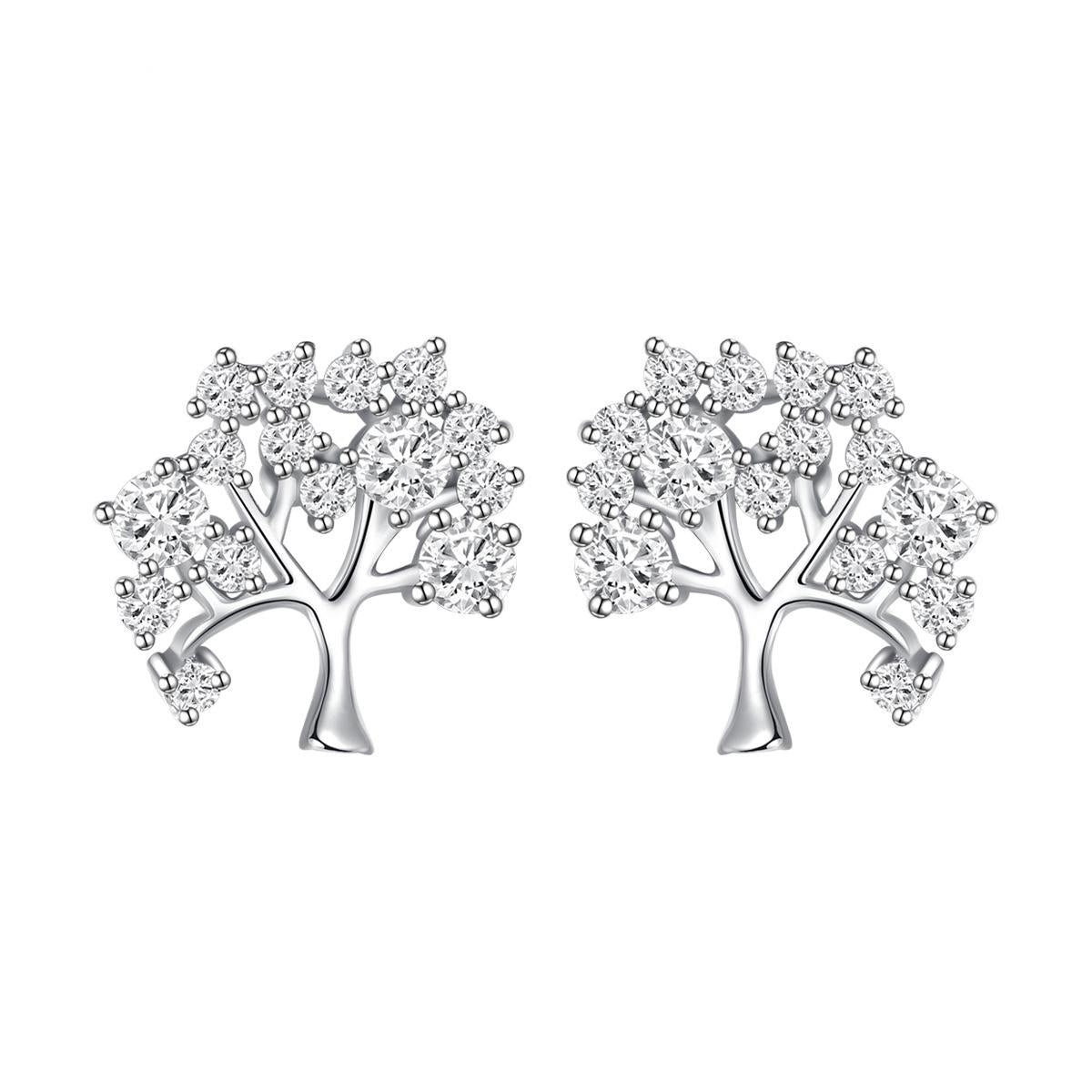 Cubic Zirconia & Silver-Plated Tree Stud Earrings