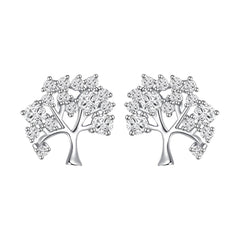 Cubic Zirconia & Silver-Plated Tree Stud Earrings