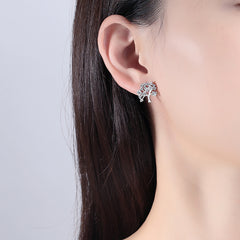 Cubic Zirconia & Silver-Plated Tree Stud Earrings