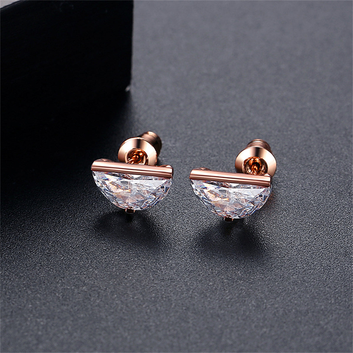 Clear Crystal & 18K Rose Gold-Plated Half-Circle Stud Earrings