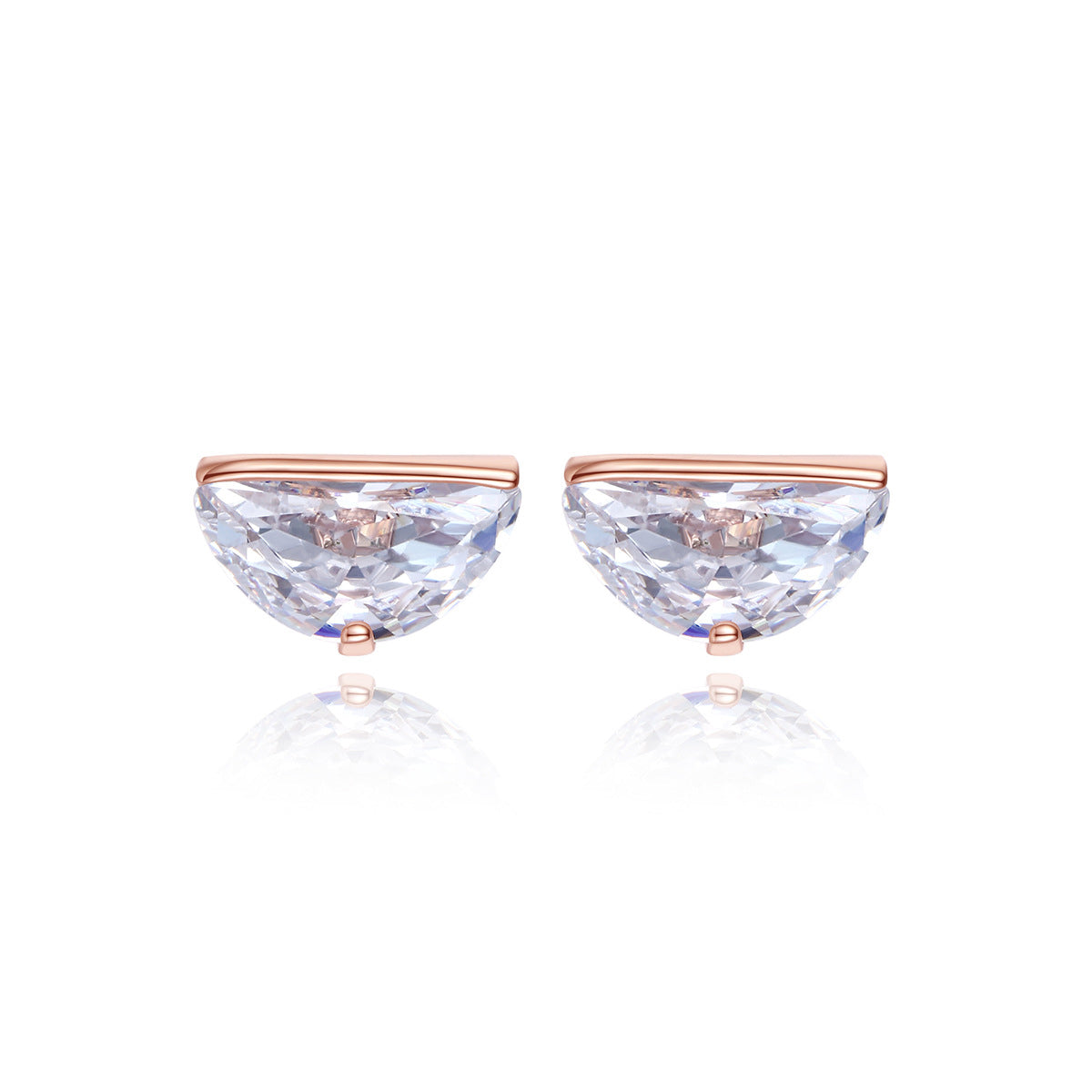 Clear Crystal & 18K Rose Gold-Plated Half-Circle Stud Earrings