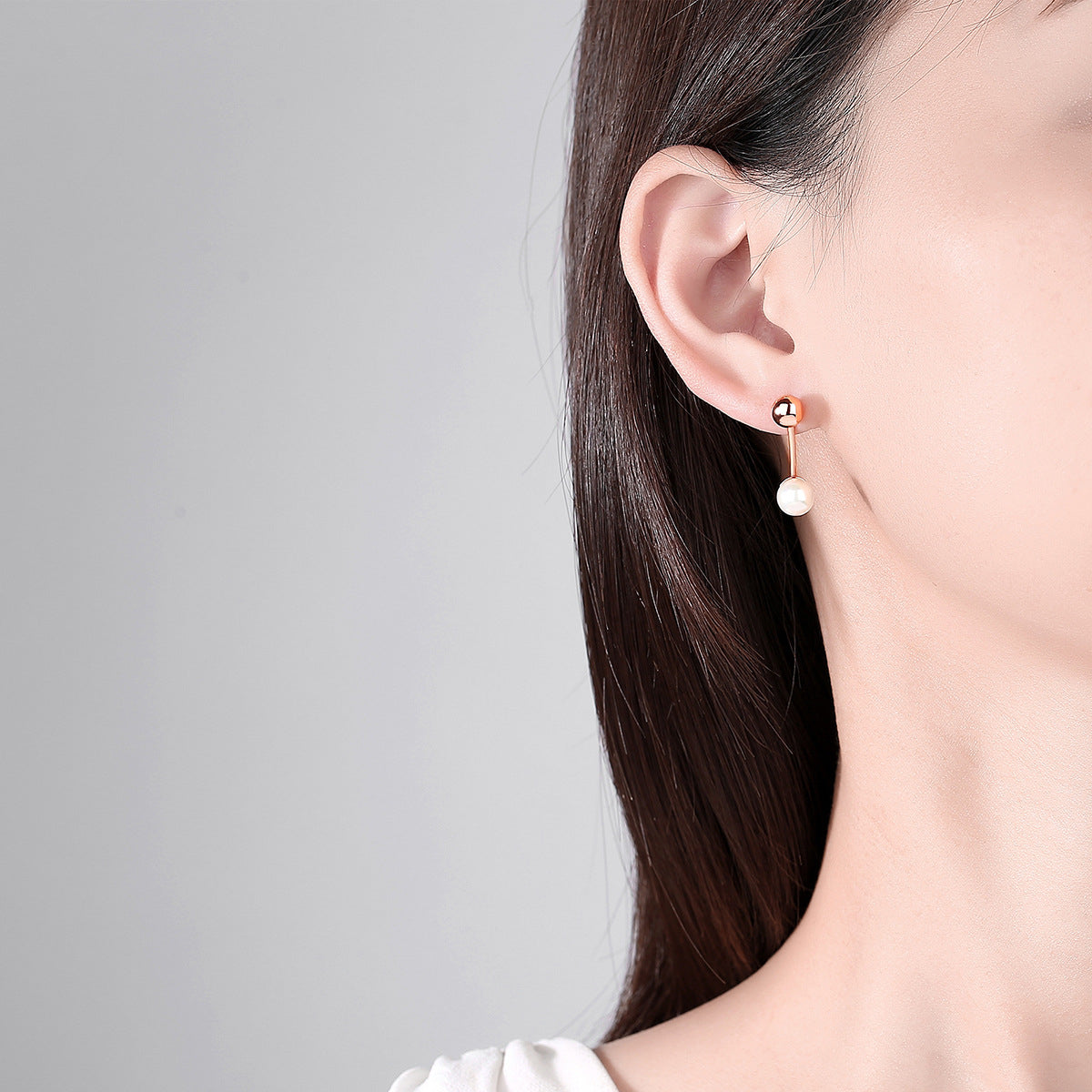 Pearl & 18K Rose Gold-Plated Bar Ear Jackets