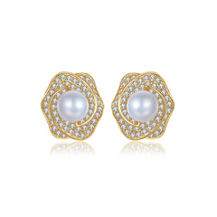Pearl & Cubic Zirconia 18K Gold-Plated Blossom Stud Earrings