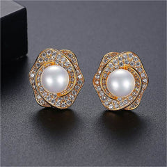 Pearl & Cubic Zirconia 18K Gold-Plated Blossom Stud Earrings