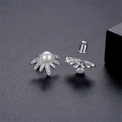 Pearl & Cubic Zirconia Silver-Plated Botanical Stud Earrings