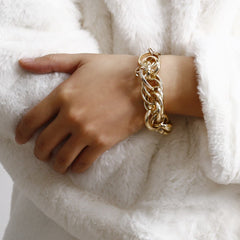 Chic 18K gold-plated bracelet showcasing a prominent large link, a must-have accessory for a fashionable look.