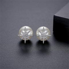 Cubic Zirconia & Pearl Silver-Plated Star Ear Jackets