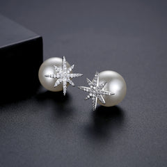 Cubic Zirconia & Pearl Silver-Plated Star Ear Jackets