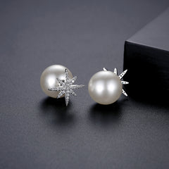 Cubic Zirconia & Pearl Silver-Plated Star Ear Jackets