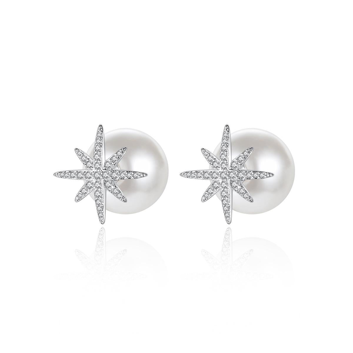 Cubic Zirconia & Pearl Silver-Plated Star Ear Jackets