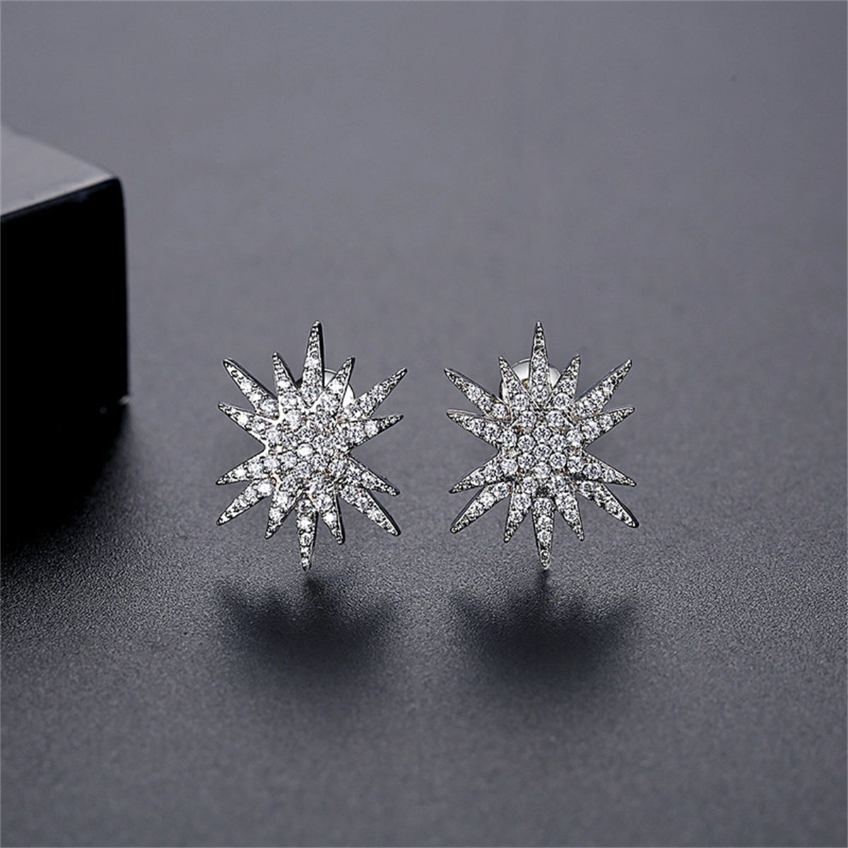 Cubic Zirconia & Silver-Plated Star Stud Earrings