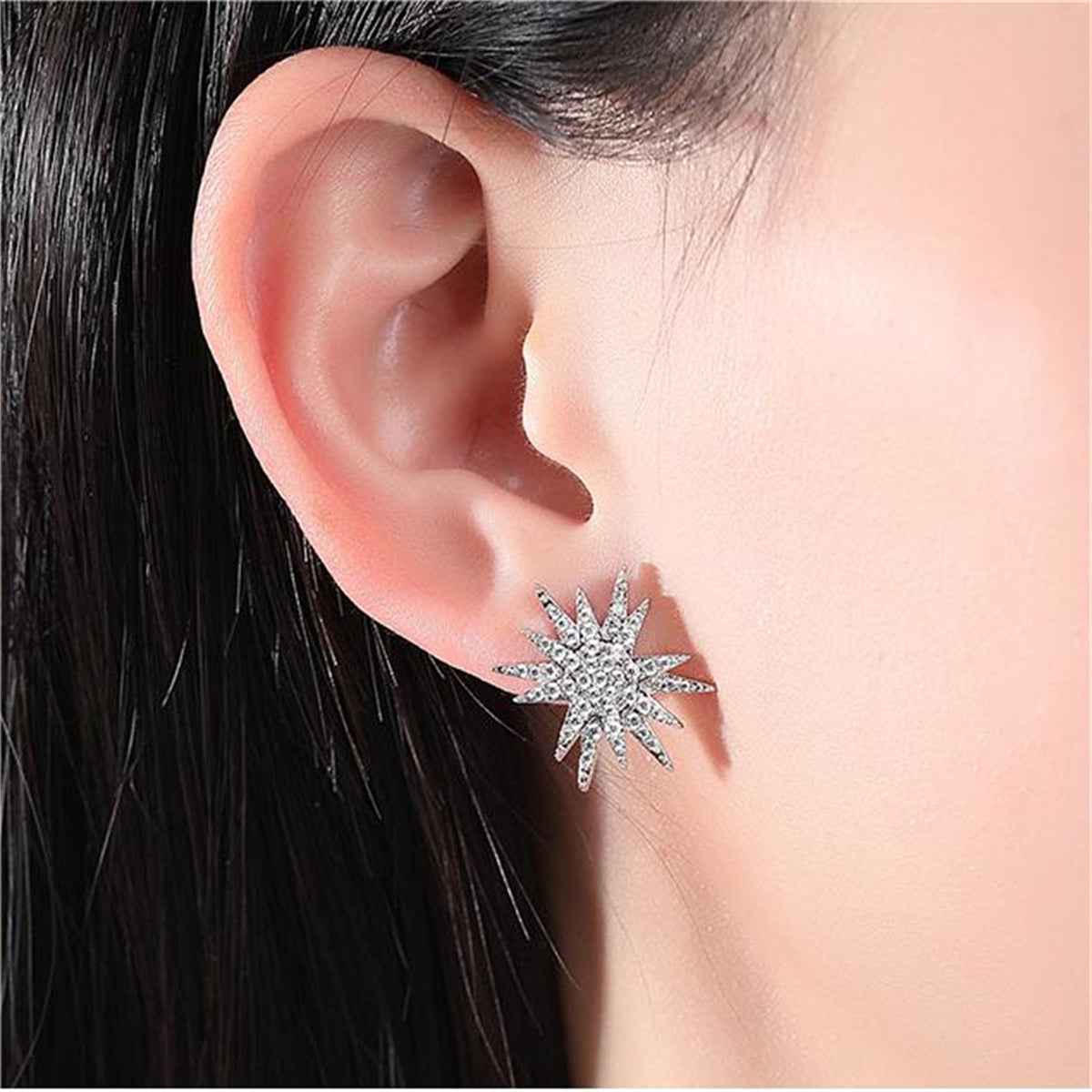 Cubic Zirconia & Silver-Plated Star Stud Earrings