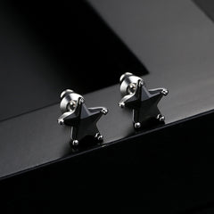 Black Crystal & Silver-Plated Star Stud Earrings