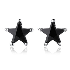 Black Crystal & Silver-Plated Star Stud Earrings