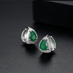 Green Crystal & Cubic Zirconia Pear-Cut Huggie Earrings