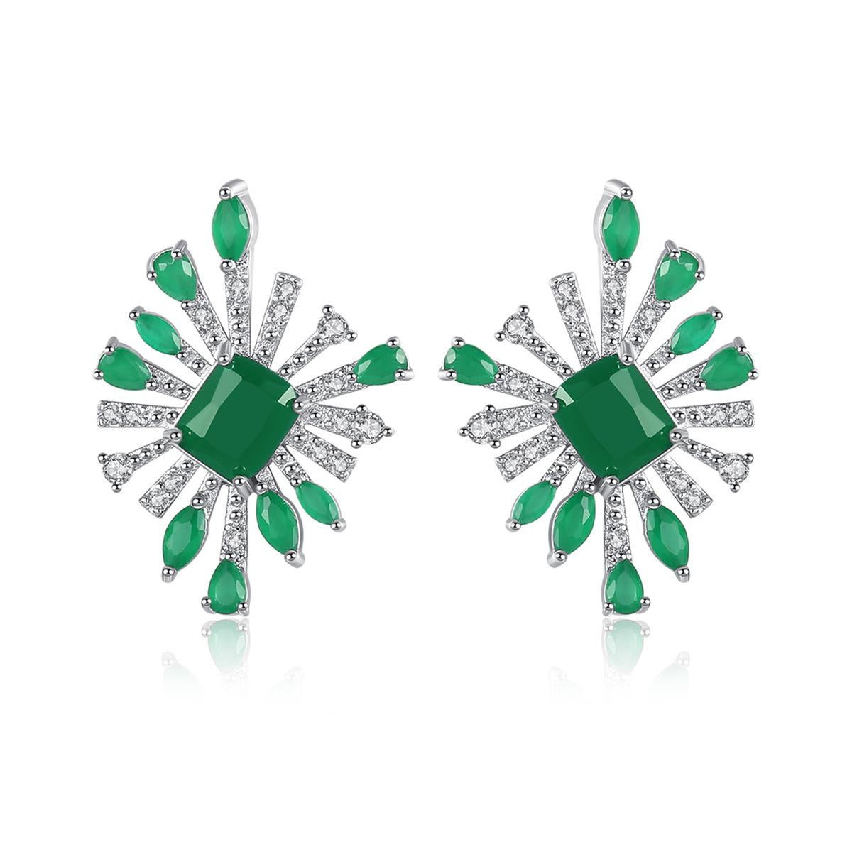 Green Crystal & Cubic Zirconia Silver-Plated Botanical Stud Earrings