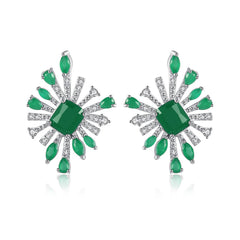 Green Crystal & Cubic Zirconia Silver-Plated Botanical Stud Earrings