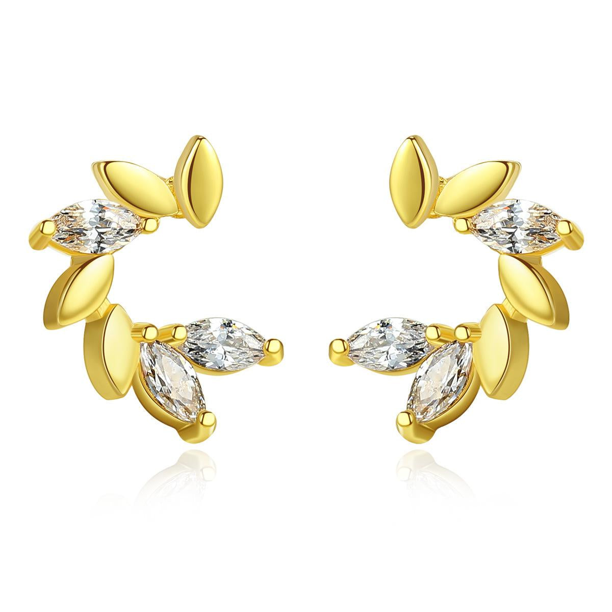 Crystal & 18K Gold-Plated Botanical Stud Earrings