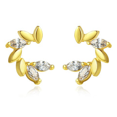 Crystal & 18K Gold-Plated Botanical Stud Earrings