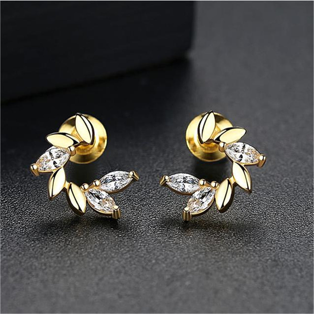 Crystal & 18K Gold-Plated Botanical Stud Earrings