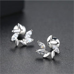 Crystal & Silver-Plated Botanical Stud Earrings