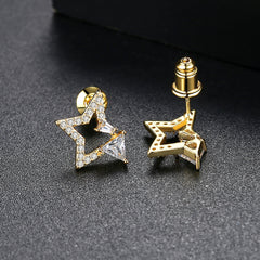 Crystal & Cubic Zirconia Hollow Star Stud Earrings