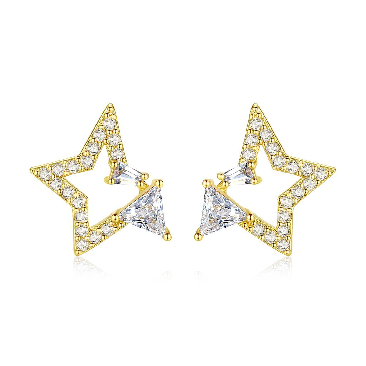 Crystal & Cubic Zirconia Hollow Star Stud Earrings