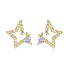 Crystal & Cubic Zirconia Hollow Star Stud Earrings