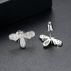 Cubic Zirconia & Silver-Plated Bee Stud Earrings