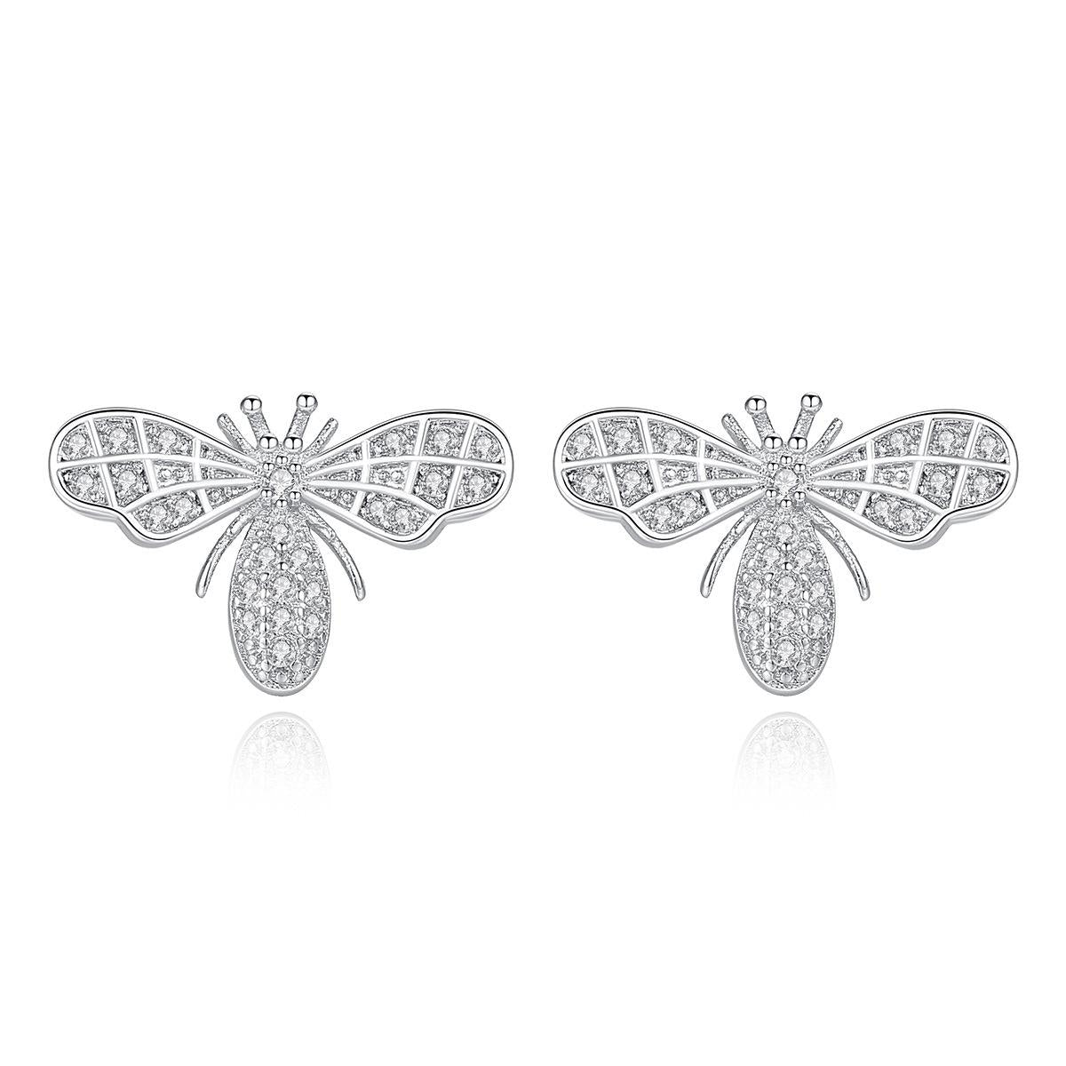 Cubic Zirconia & Silver-Plated Bee Stud Earrings