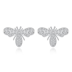 Cubic Zirconia & Silver-Plated Bee Stud Earrings