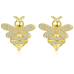 Cubic Zirconia & 18K Gold-Plated Bee Stud Earrings