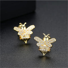 Cubic Zirconia & 18K Gold-Plated Bee Stud Earrings