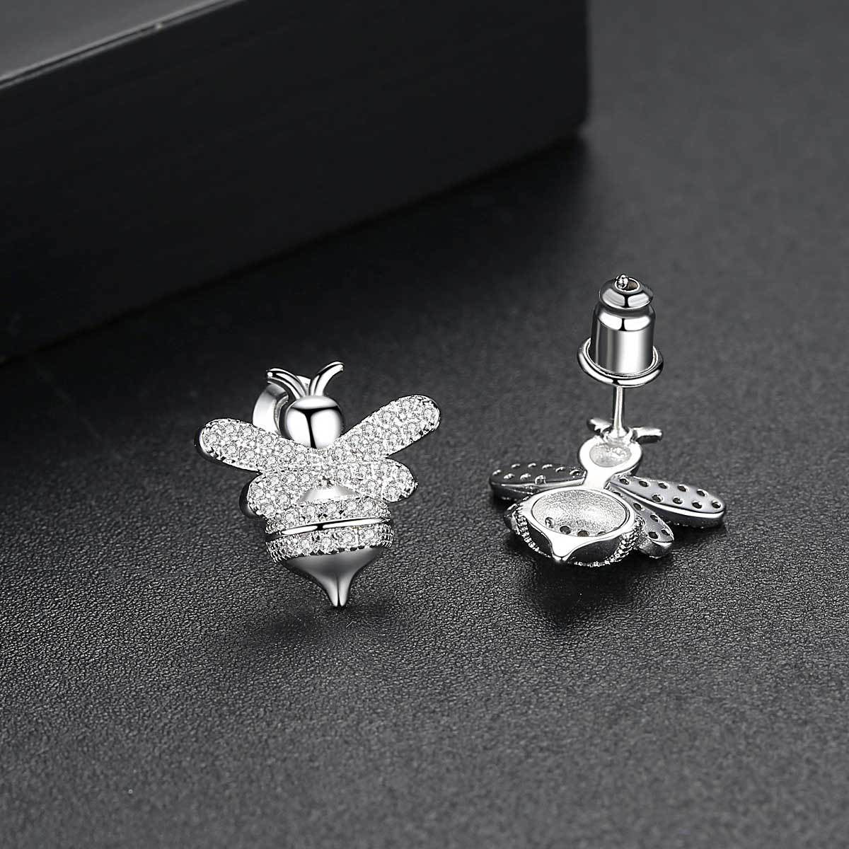 Clear Cubic Zirconia & Silver-Plated Bee Stud Earrings