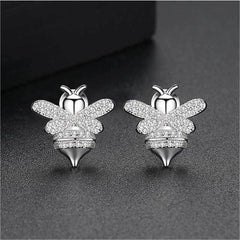 Clear Cubic Zirconia & Silver-Plated Bee Stud Earrings