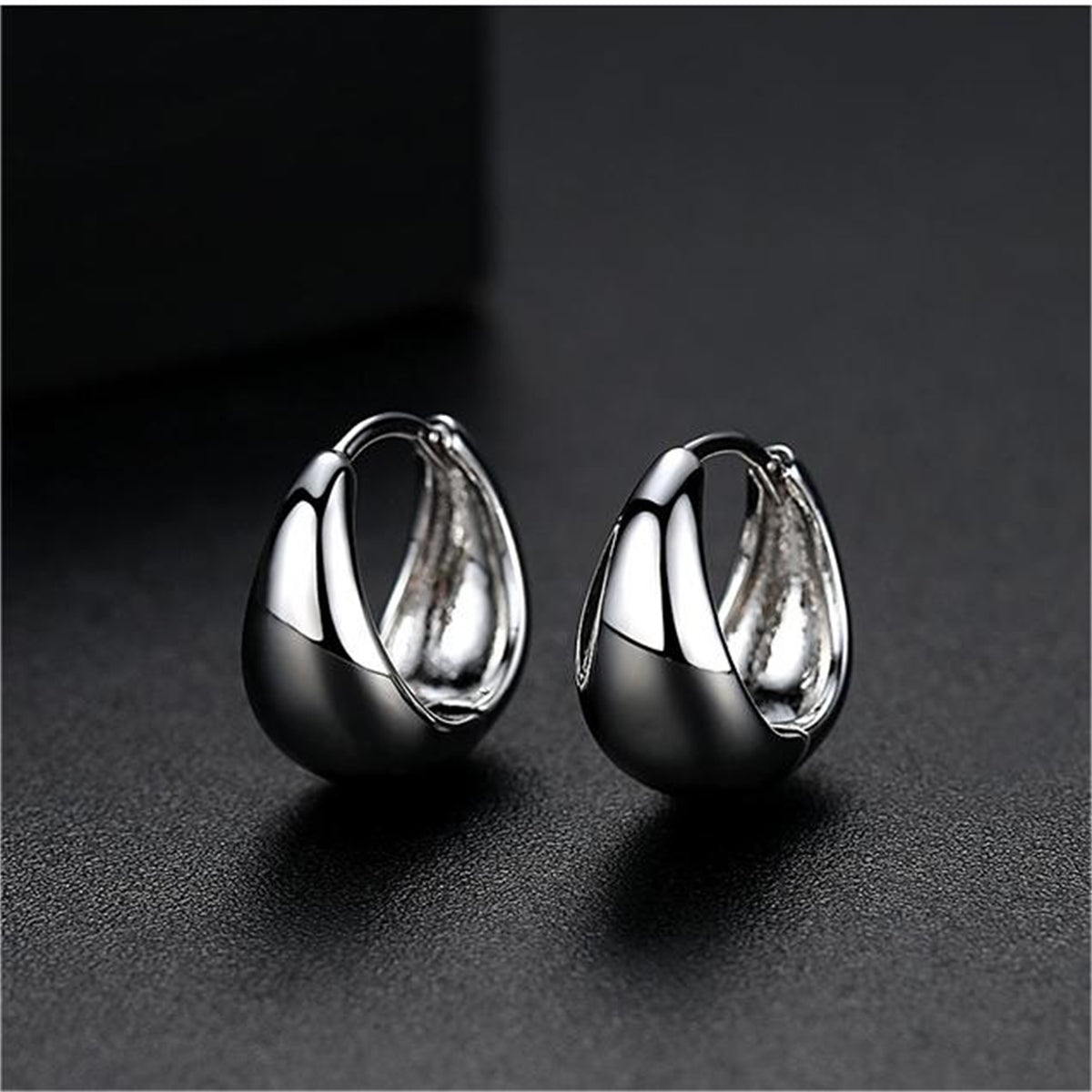 Silver-Plated Oval Huggie Earrings