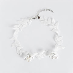 Pearl & White Lace Leaves Choker Necklace