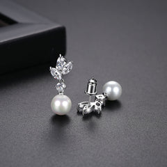 Crystal & Cubic Zirconia Pearl Botanical Drop Earrings