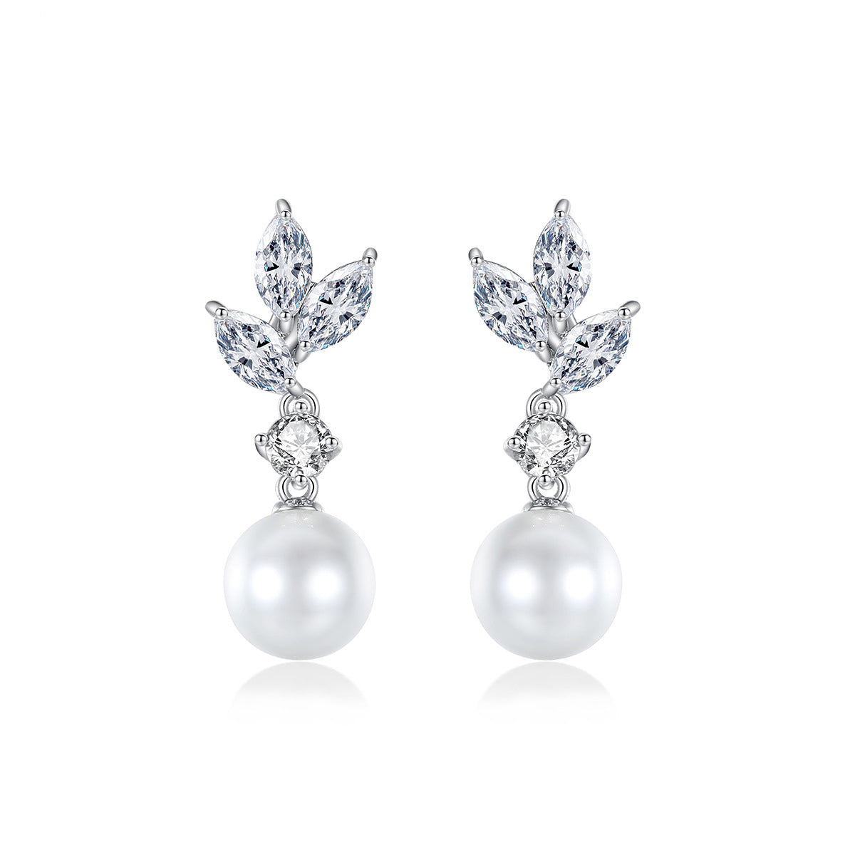 Crystal & Cubic Zirconia Pearl Botanical Drop Earrings