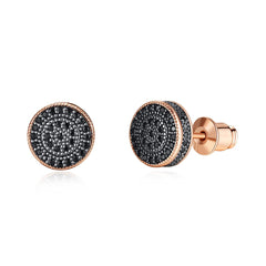 Black Cubic Zirconia & 18K Rose Gold-Plated Round Stud Earrings