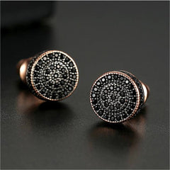 Black Cubic Zirconia & 18K Rose Gold-Plated Round Stud Earrings