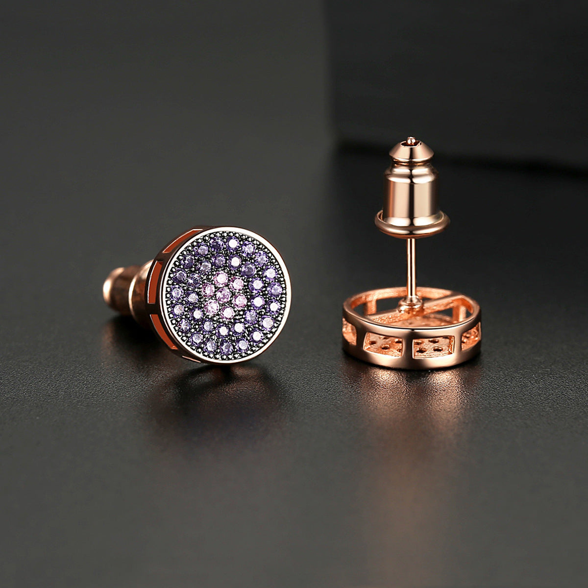 Cubic Zirconia & 18K Rose Gold-Plated Flower Round Stud Earrings