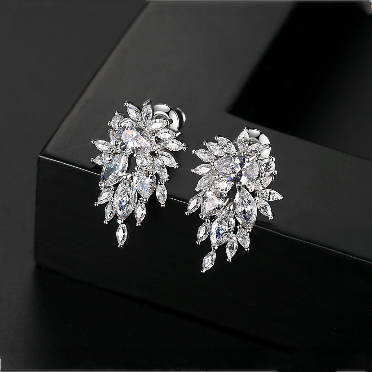 Crystal & Cubic Zirconia Silver-Plated Botanical Drop Earrings