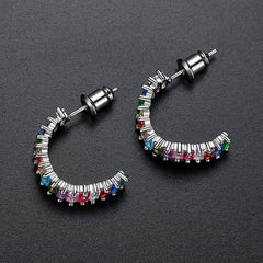 Multicolor Crystal & Silver-Plated C-Shaped Huggie Earrings